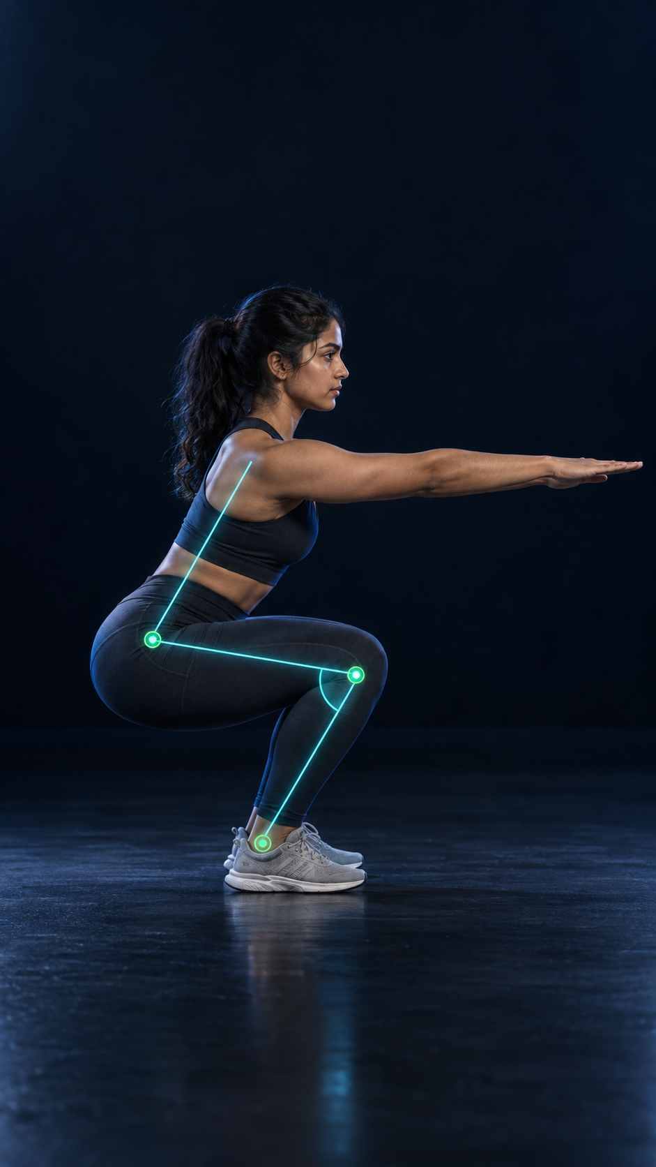 Sample Athyrel Trace frame showing a real athlete with restrained neon geometry